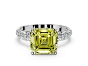 Solitaire Engagement Ring Setting for Fancy Yellow Asscher Cut Center with Domed Multi-Row Pave Band and Prong Head in Sterling Silver