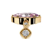 Vintage Station Engagement Ring Setting for Fancy Pink Marquise Center with Accents and Prong Head in Yellow Gold