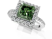 Pave Halo Engagement Ring Setting for Fancy Green Princess Cut Center with Single Row Pave Band and Prong Head in Sterling Silver