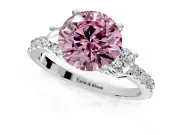 3 Stone Engagement Ring Setting for Fancy Pink Round Cut Center with Round Cut Side Accents and Prong Head in Platinum