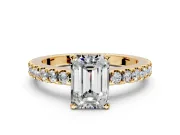 Solitaire Engagement Ring Setting for Emerald Cut Center with Single Row Accent Band and Prong Head in Yellow Gold