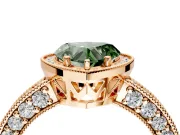 Milgrain Halo Engagement Ring Setting for Fancy Green Heart-Shaped Center with Wide Pave Band and Prong Head in Rose Gold