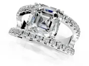 Solitaire Engagement Ring Setting for Asscher Cut Center with Wide-Open Split Shank and Prong Head in White Gold