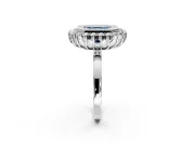 Halo Engagement Ring Setting for Fancy Blue Asscher Cut Center with Milgrain Bezel Rim, Plain Band and Prong Head in Sterling Silver