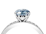 Milgrain Pave Engagement Ring Setting for Fancy Blue Oval Center with Accent Band and Prong Head in White Gold