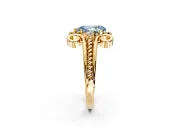 Solitaire Engagement Ring Setting for Fancy Blue Pear-Shaped Center with Twisted Band and Scroll Prong Head in Yellow Gold