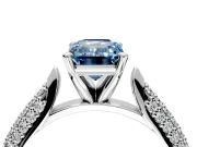 Solitaire Engagement Ring Setting for Fancy Blue Emerald Cut Center with Multi-Row Accents and Prong Head in Sterling Silver