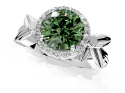 Halo Engagement Ring Setting for Fancy Green Round Cut Center with Floral Band and Prong Head in Platinum