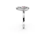 Halo Engagement Ring Setting for Fancy Pink Heart-Shaped Center with Milgrain Bezel Rim, Plain Band and Prong Head in White Gold