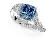 Solitaire Engagement Ring Setting for Fancy Blue Cushion Cut Center with Pave Bypass Twist Band and Prong Head in Platinum