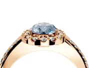 Pave Halo Engagement Ring Setting for Fancy Blue Pear-Shaped Center with Single Row Pave Band and Prong Head in Rose Gold