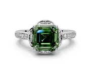 Floral Engagement Ring Setting for Fancy Green Asscher Cut Center with Four Accent Clusters and Prong Head in Platinum