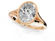 Solitaire Engagement Ring Setting for Oval Center with V Split Shank and Bezel Head in Rose Gold