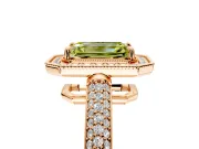 Milgrain Halo Engagement Ring Setting for Fancy Yellow Emerald Cut Center with Three-Sided Pave Band and Prong Head in Rose Gold