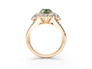 Halo Engagement Ring Setting for Fancy Green Oval Center with Two-Strand Split Shank and Prong Head in Rose Gold