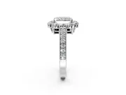 Halo Engagement Ring Setting for Radiant Cut Center with Milgrain Channel Band and Prong Head in Platinum