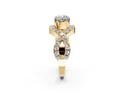 Halo Engagement Ring Setting for Cushion Cut Center with Pave Infinity Twist Band and Prong Head in Yellow Gold