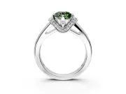 Solitaire Engagement Ring Setting for Fancy Green Round Cut Center with Wide Band, Pave Collar and Prong Head in White Gold