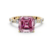 Solitaire Engagement Ring Setting for Fancy Pink Asscher Cut Center with Alternating Size Accents and Prong Head in Yellow Gold