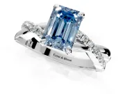 Solitaire Engagement Ring Setting for Fancy Blue Emerald Cut Center with Half-Pave Crossover Band and Prong Head in Sterling Silver