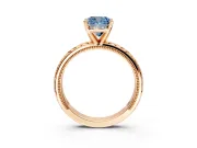 Solitaire Engagement Ring Setting for Fancy Blue Cushion Cut Center with Milgrain X Pattern Band and Prong Head in Rose Gold