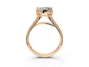 Solitaire Engagement Ring Setting for Heart-Shaped Center with Accented Split Shank and Prong Head in Rose Gold