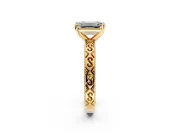 Solitaire Engagement Ring Setting for Emerald Cut Center with Scrollwork Band and Prong Head in Yellow Gold