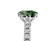 Solitaire Engagement Ring Setting for Fancy Green Oval Center with Single Row Accent Band and Prong Head in White Gold