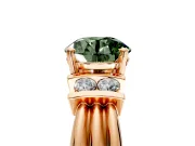 Solitaire Engagement Ring Setting for Fancy Green Round Cut Center with Grooved Bar Accent Band and Prong Head in Rose Gold