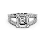 Split Shank Engagement Ring Setting for Asscher Cut Center with Pave Split Shank and Prong Head in Platinum