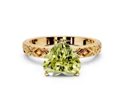 Solitaire Engagement Ring Setting for Fancy Yellow Heart-Shaped Center with Milgrain X Pattern Band and Prong Head in Yellow Gold