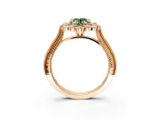 Milgrain Halo Engagement Ring Setting for Fancy Green Oval Center with Bezel Point Accents and Prong Head in Rose Gold