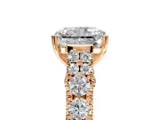 Solitaire Engagement Ring Setting for Radiant Cut Center with Pave Cathedral Shoulders and Prong Head in Rose Gold