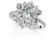 Floral Halo Engagement Ring Setting for Radiant Cut Center with Pave Accents and Prong Head in White Gold