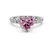 Solitaire Engagement Ring Setting for Fancy Pink Heart-Shaped Center with Shared-Prong Accents and Prong Head in Sterling Silver