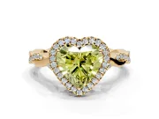 Halo Engagement Ring Setting for Fancy Yellow Heart-Shaped Center with Twist Band and Prong Head in Yellow Gold