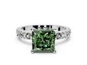 Solitaire Engagement Ring Setting for Fancy Green Princess Cut Center with XO Engraved Band and Prong Head in Platinum