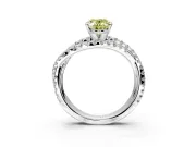 Solitaire Engagement Ring Setting for Fancy Yellow Oval Center with Woven 3-Strand Pave Band and Prong Head in White Gold