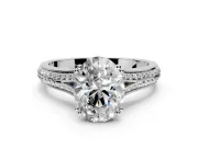 Solitaire Engagement Ring Setting for Oval Center with Pave Rail Split Shank and Prong Head in Platinum