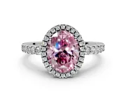 Accent Halo Engagement Ring Setting for Fancy Pink Oval Center with Full-Length Pave Band and Prong Head in Platinum