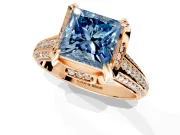 Solitaire Engagement Ring Setting for Fancy Blue Princess Cut Center with Accented Split Shank and Prong Head in Rose Gold
