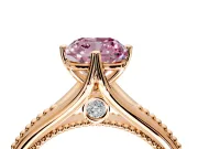 Solitaire Engagement Ring Setting for Fancy Pink Cushion Cut Center with Milgrain Cathedral Band and Prong Head in Rose Gold