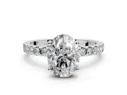 Solitaire Engagement Ring Setting for Oval Center with Band of Accents and Prong Head in Sterling Silver