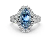 Halo Engagement Ring Setting for Fancy Blue Marquise Center with Two-Strand Split Shank and Prong Head in Sterling Silver