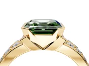 Bezel Engagement Ring Setting for Fancy Green Asscher Cut Center with Wide Channel-Set Band and Bezel Head in Yellow Gold