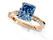 Side Accent Engagement Ring Setting for Fancy Blue Radiant Cut Center with Accent Shoulders and Prong Head in Rose Gold