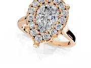 Single Halo Engagement Ring Setting for Pear-Shaped Center with Corner Claws, Plain Band and Prong Head in Rose Gold