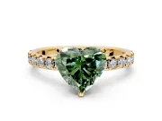 Solitaire Engagement Ring Setting for Fancy Green Heart-Shaped Center with Large Accents and Prong Head in Yellow Gold