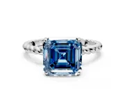 Solitaire Engagement Ring Setting for Fancy Blue Asscher Cut Center with Plain Twisted Rope Band and Prong Head in White Gold
