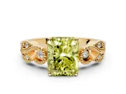 Leaf Engagement Ring Setting for Fancy Yellow Princess Cut Center with Milgrain Accent Band and Prong Head in Yellow Gold